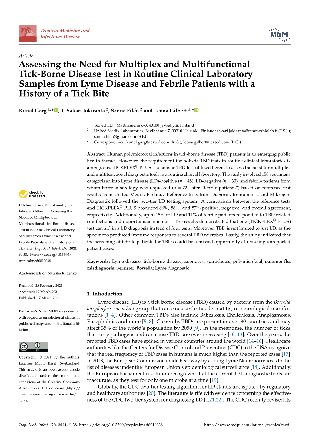 Assessing the Need for Multiplex and Multifunctional Tick-Borne Disease Test in Routine Clinical Laboratory Samples from Lyme Di