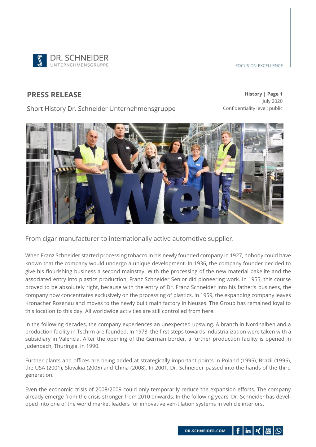 PRESS RELEASE History | Page 1 July 2020 Short History Dr