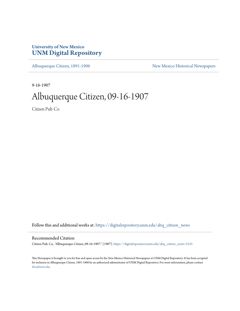 Albuquerque Citizen, 09-16-1907 Citizen Pub