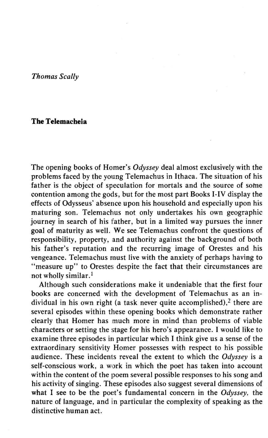 Thomas Scally the Telemacheia the Opening Books of Homer's Odyssey