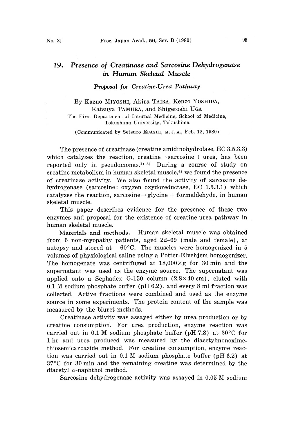 19. Presence O F Creatinase and Sarcosine Dehydrogenase In