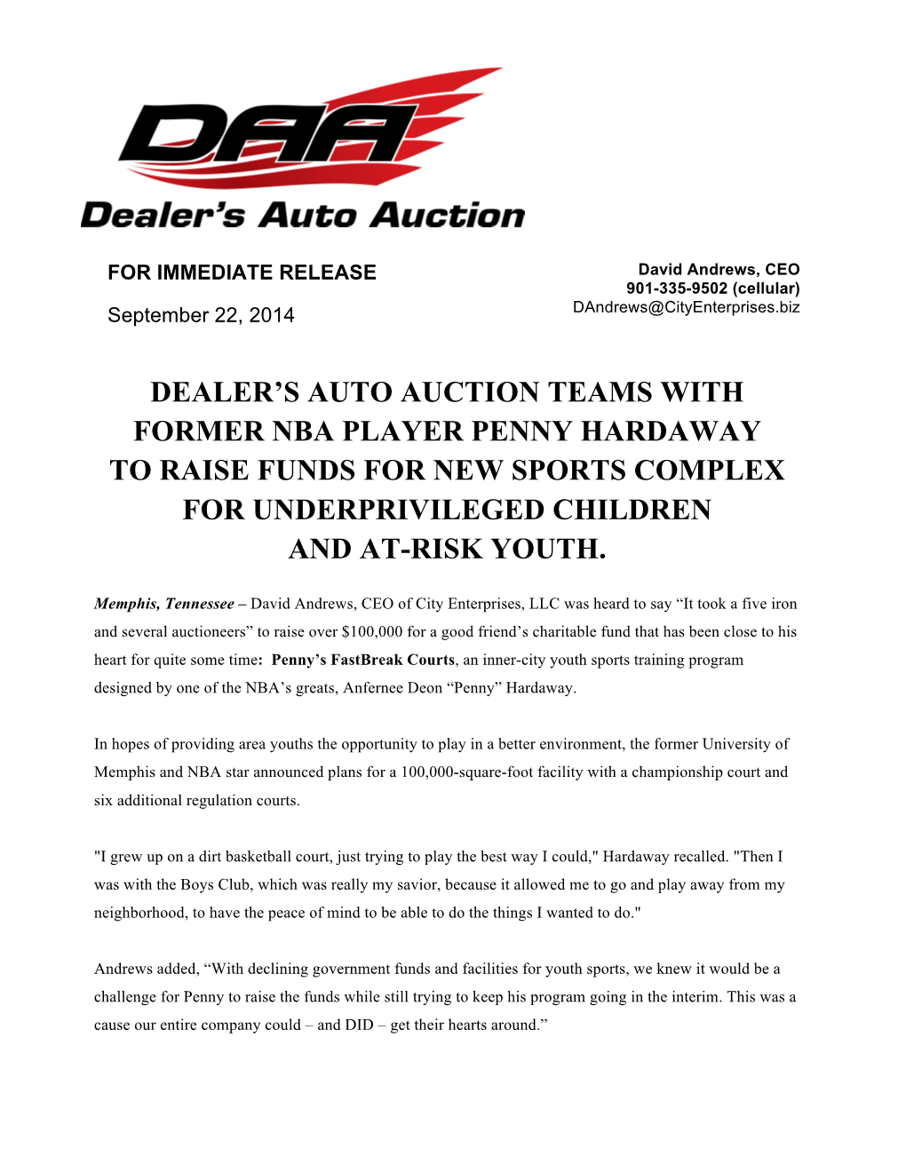 Dealer's Auto Auction Teams with Former Nba Player