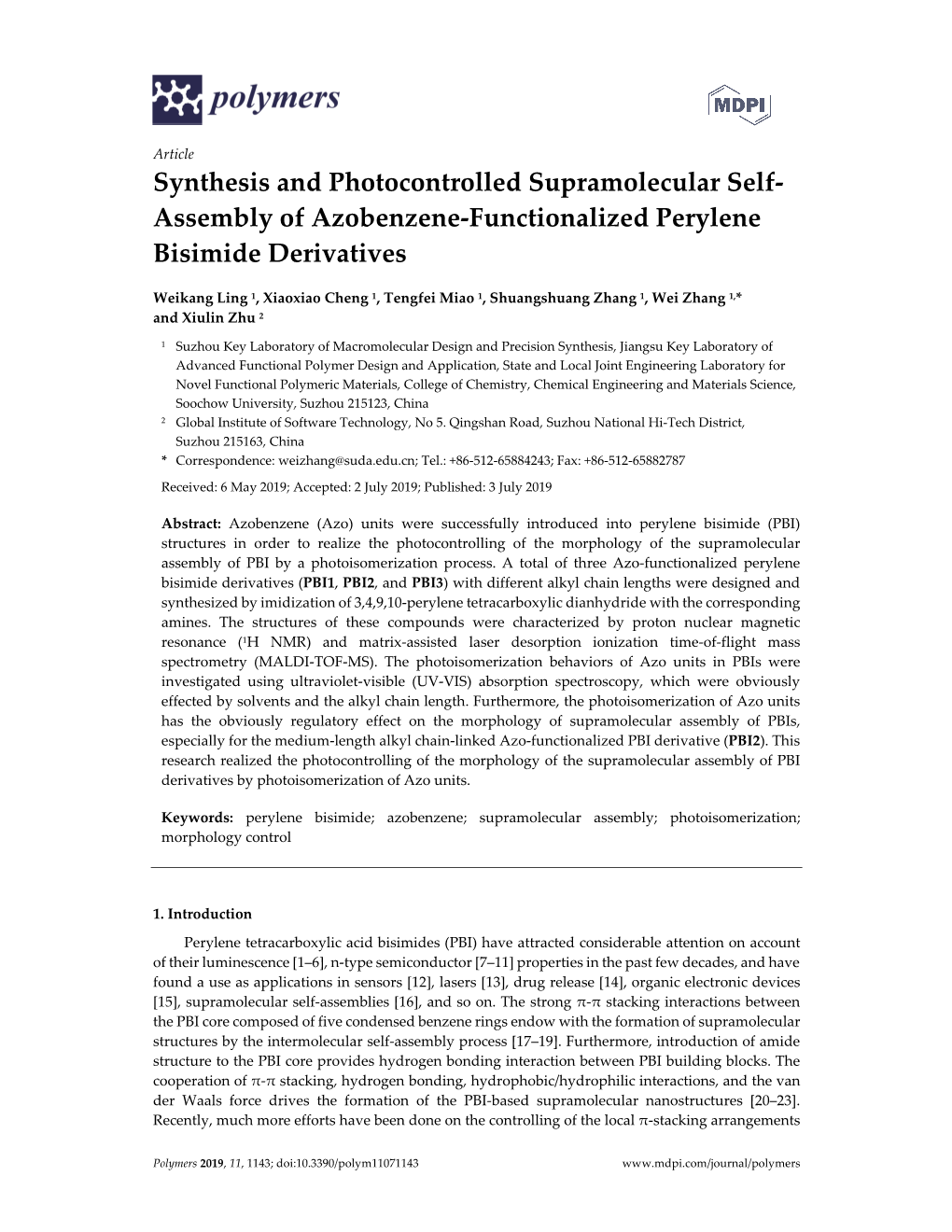 Synthesis and Photocontrolled Supramolecular Self- Assembly of Azobenzene-Functionalized Perylene Bisimide Derivatives