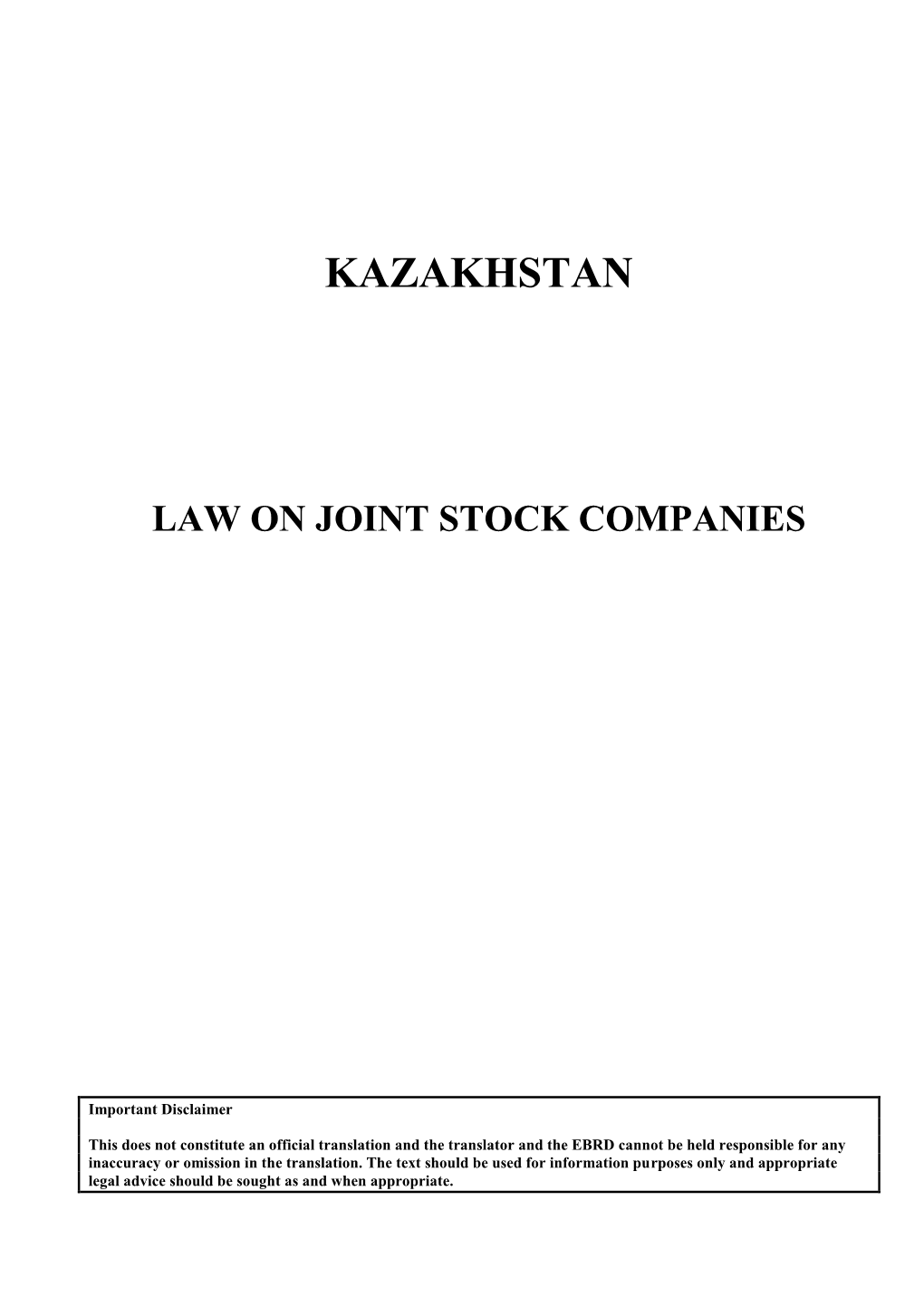Kazakhstan Law on Joint Stock Companies