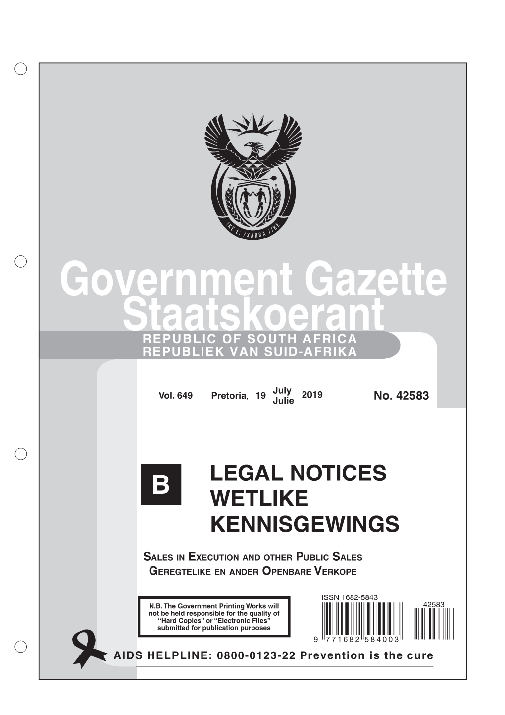 Government Gazette Staatskoerant REPUBLIC of SOUTH AFRICA REPUBLIEK VAN SUID-AFRIKA