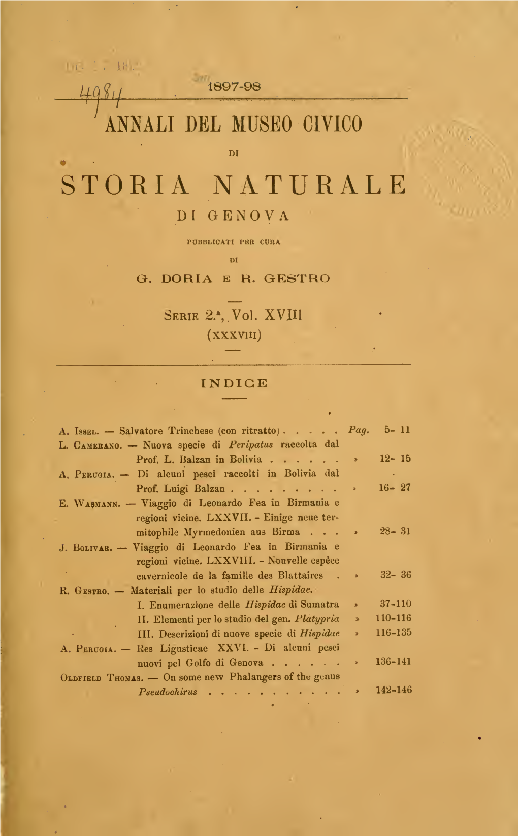 Annali Del Museo Civico Di Storia Naturale Di Genova
