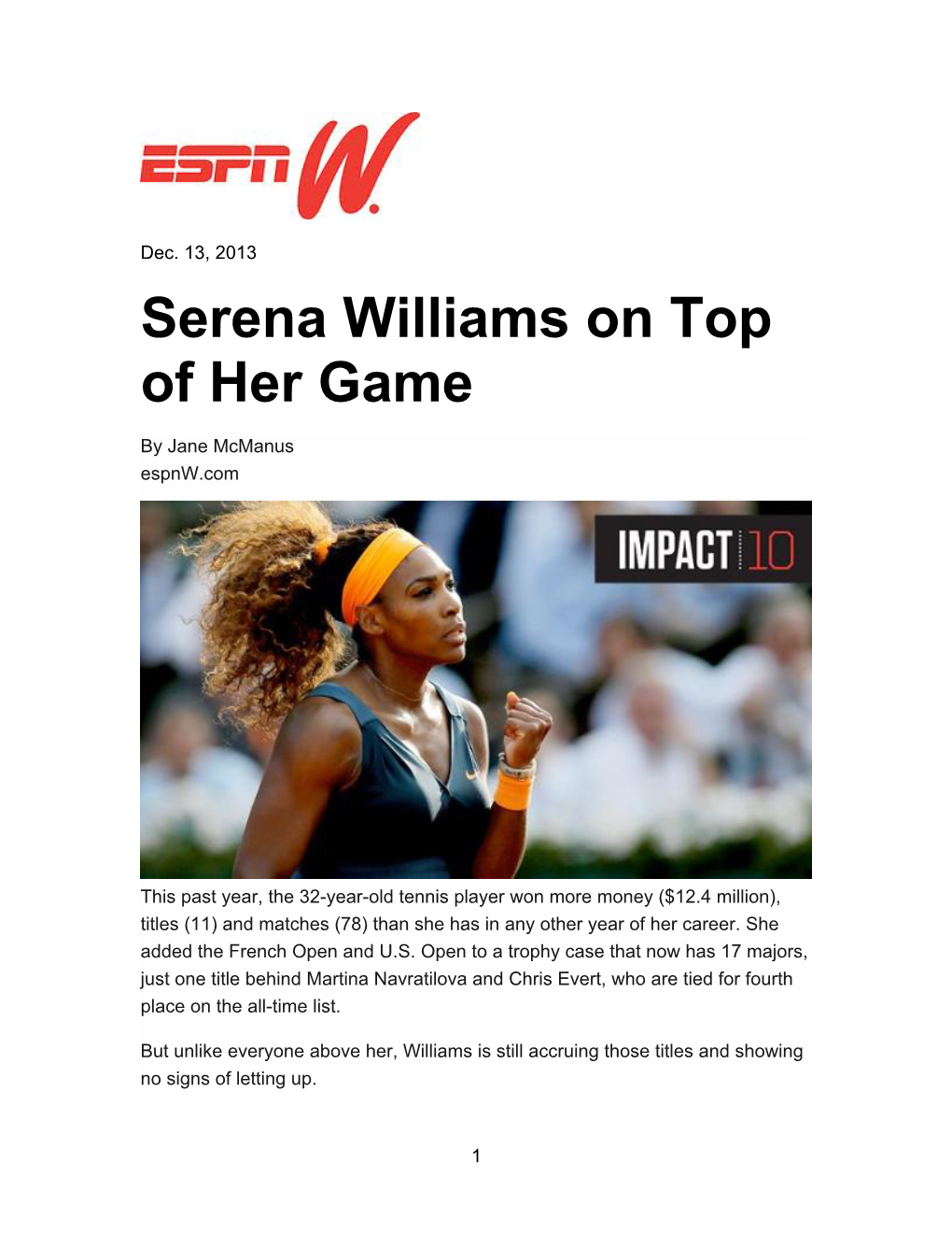 Serena Williams on Top of Her Game