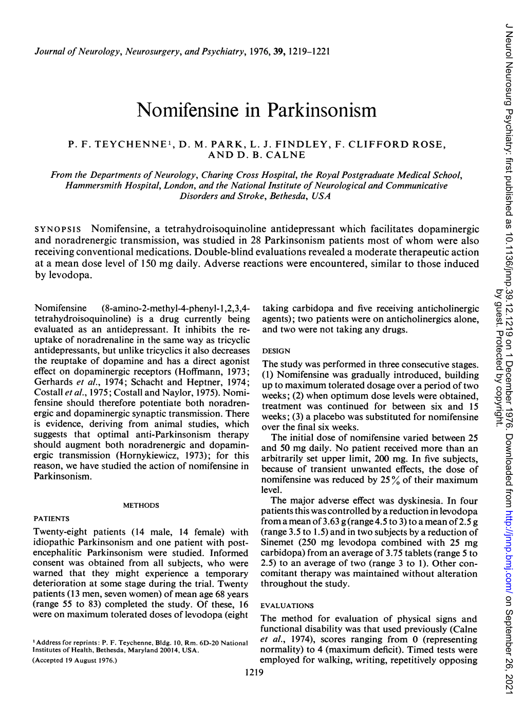 Nomifensine in Parkinsonism