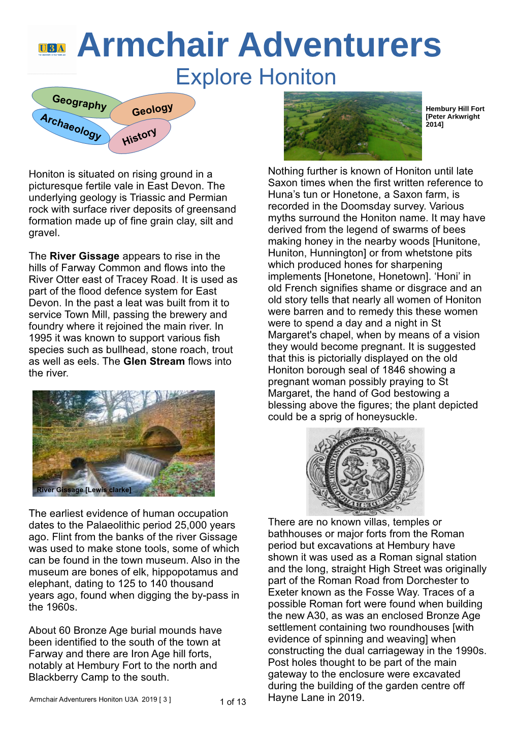 Explore Honiton Geogra Phy Y Hembury Hill Fort Geolog Arc [Peter Arkwright Hae 2014] Olo Y Gy Tor His