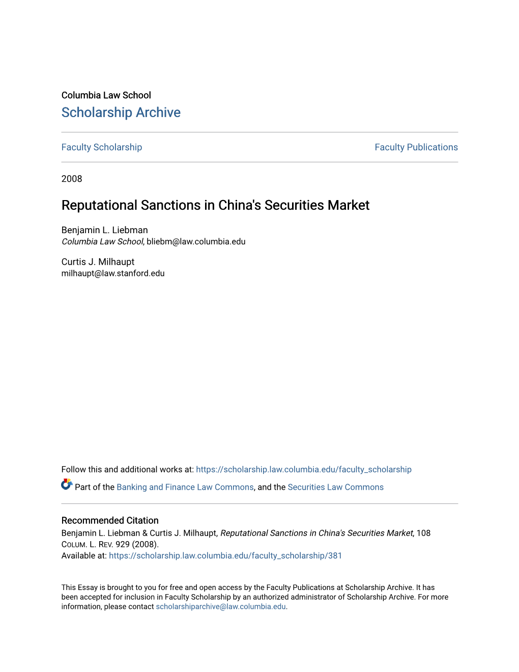 Reputational Sanctions in China's Securities Market