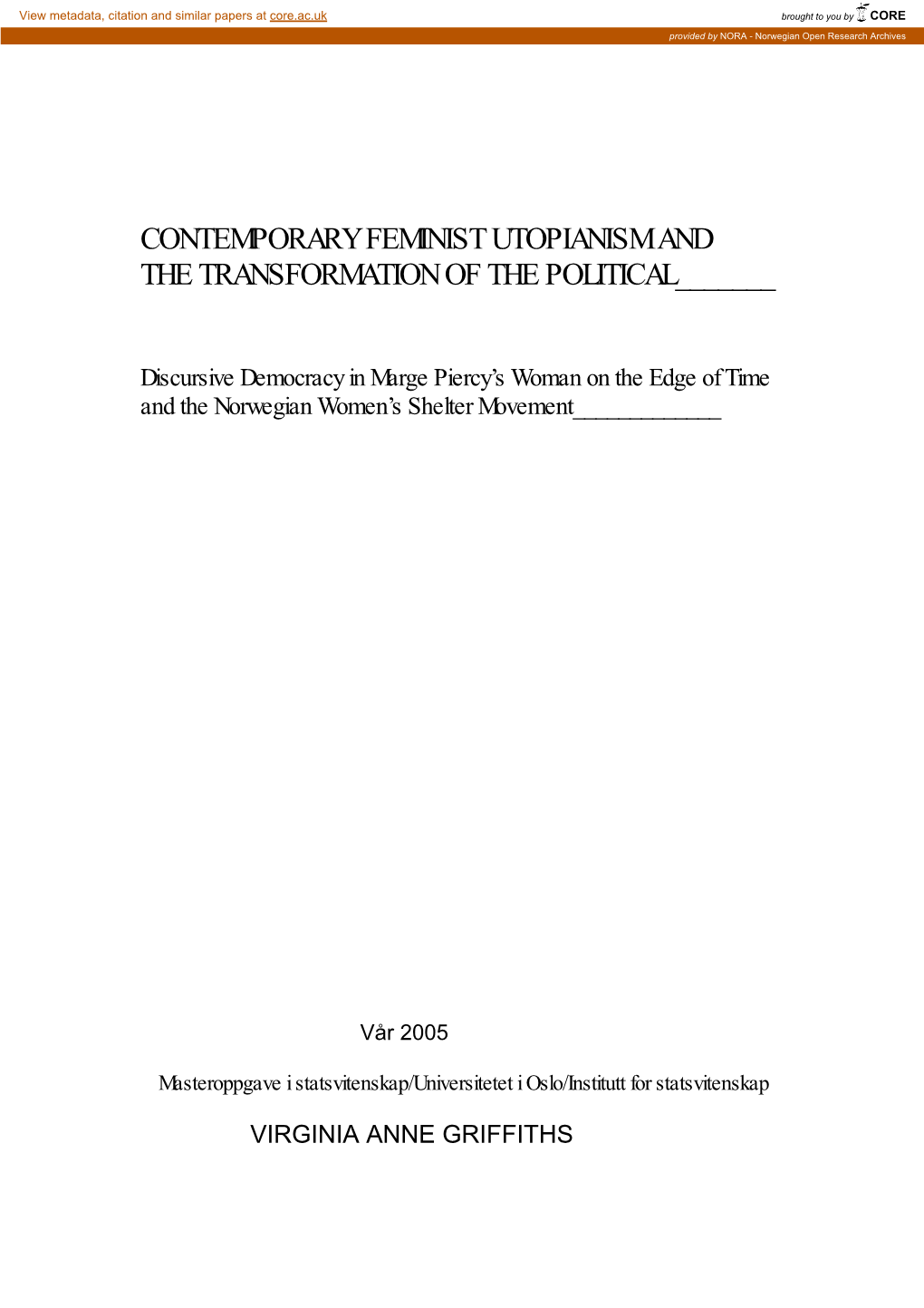 Contemporary Feminist Utopianism and the Transformation of the Political______