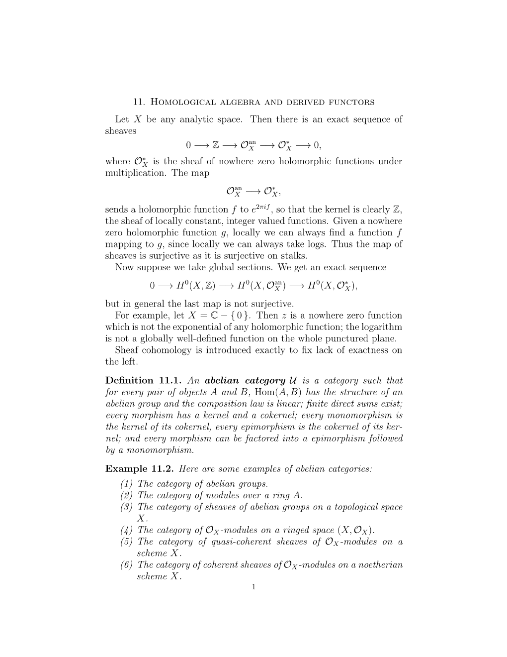 11. Homological Algebra and Derived Functors Let X Be Any Analytic Space