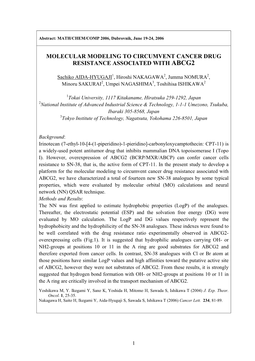 Abstract: MATH/CHEM/COMP 2006, Dubrovnik, June 19-24, 2006