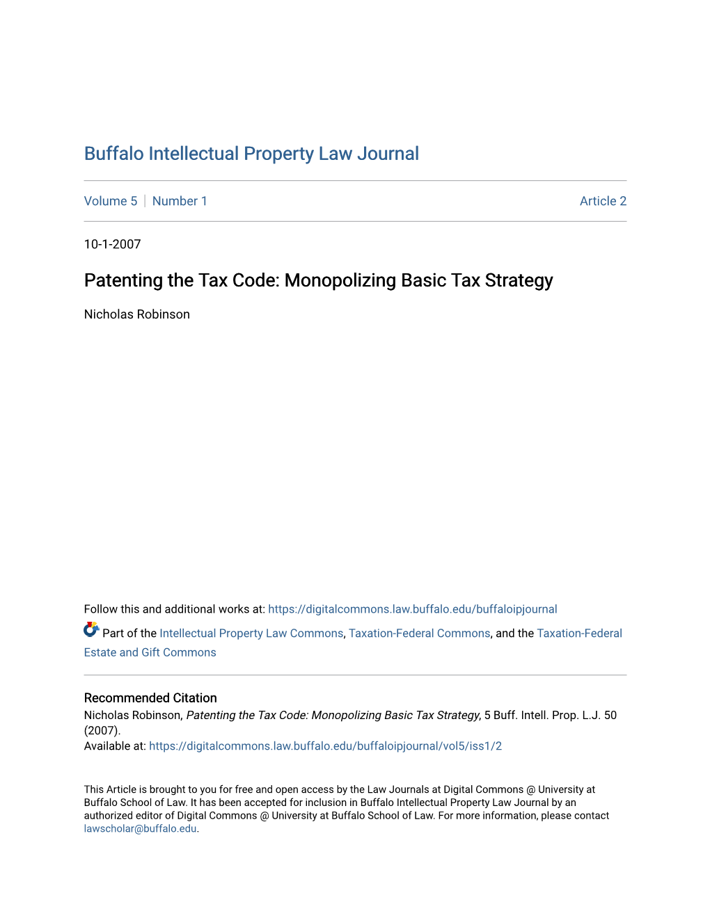 Patenting the Tax Code: Monopolizing Basic Tax Strategy