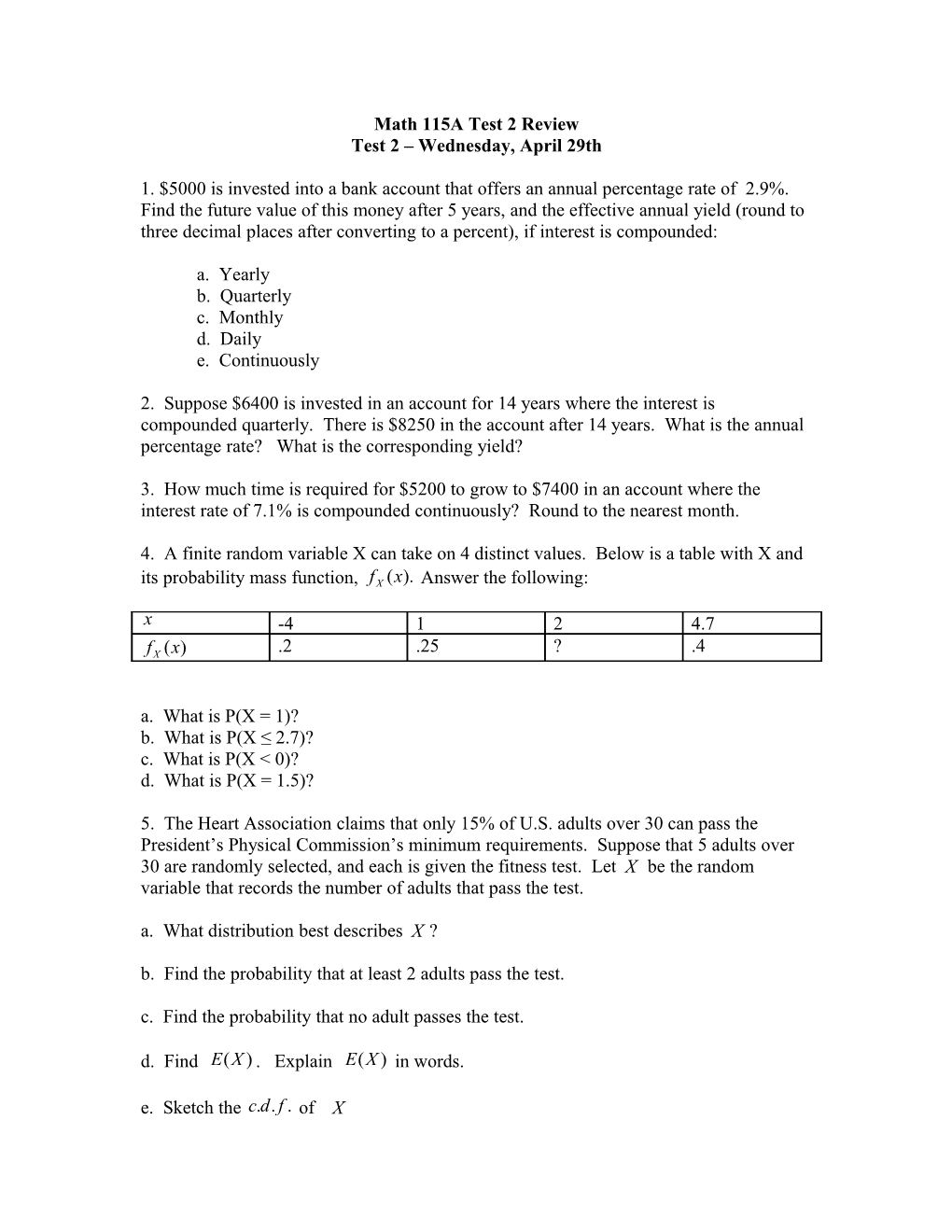 Math 115A Test 2 Review