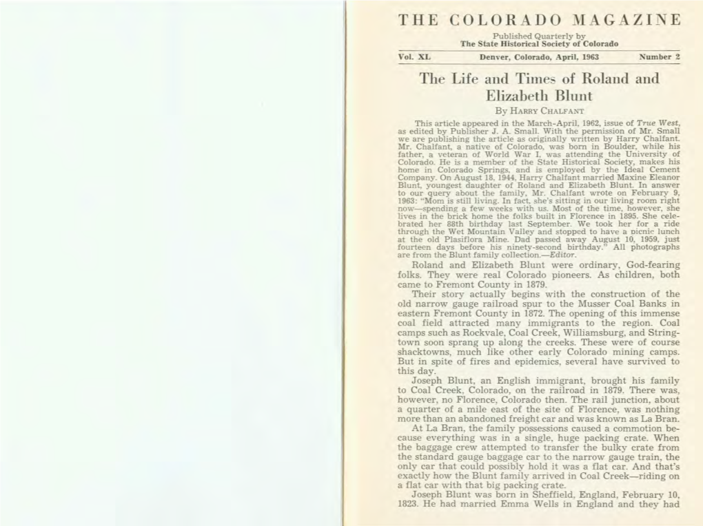 COLORADO MAGAZINE Published Quarterly by the State Historical Society of Colorado Vol