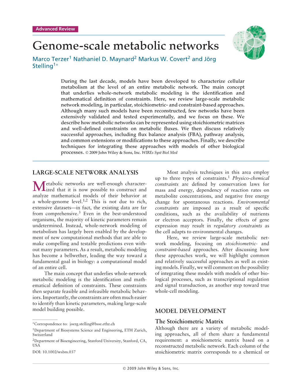 Genome-Scale Metabolic Networks Marco Terzer1 Nathaniel D