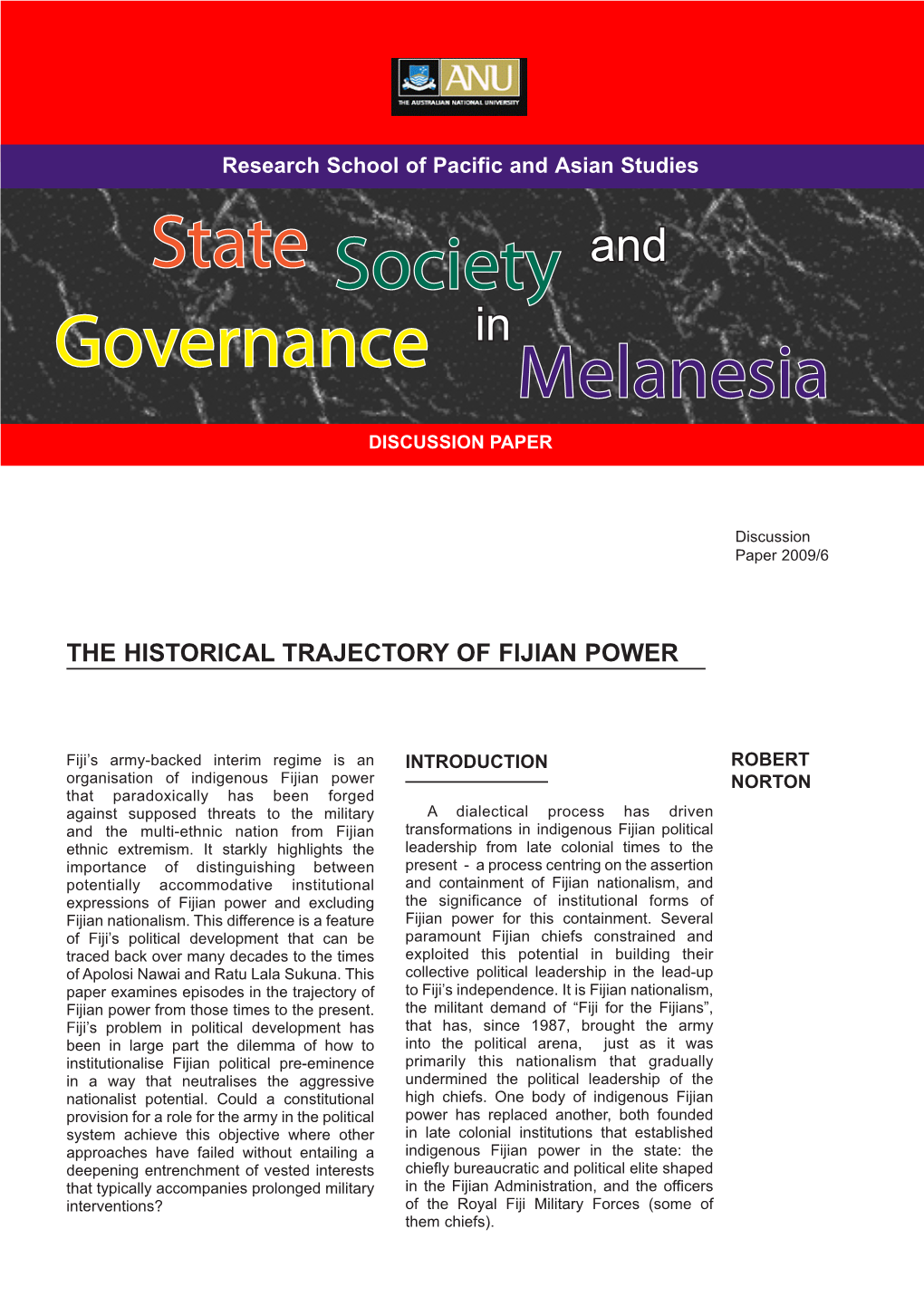 State Society and Governance in Melanesia