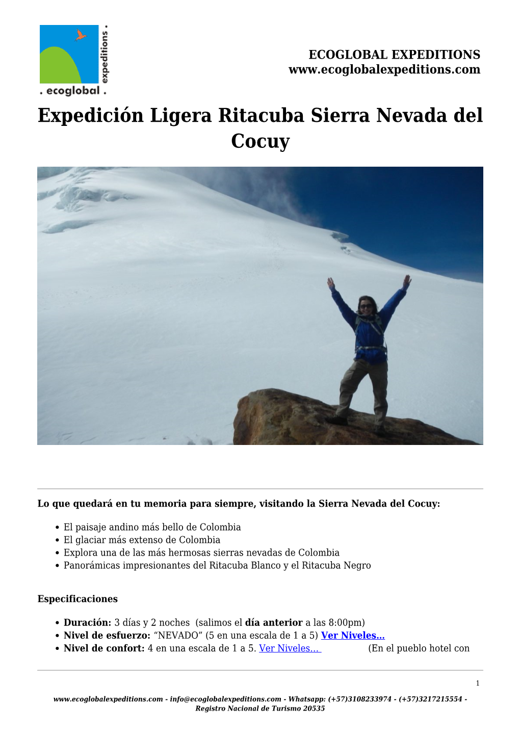 Expedición Ligera Ritacuba Sierra Nevada Del Cocuy