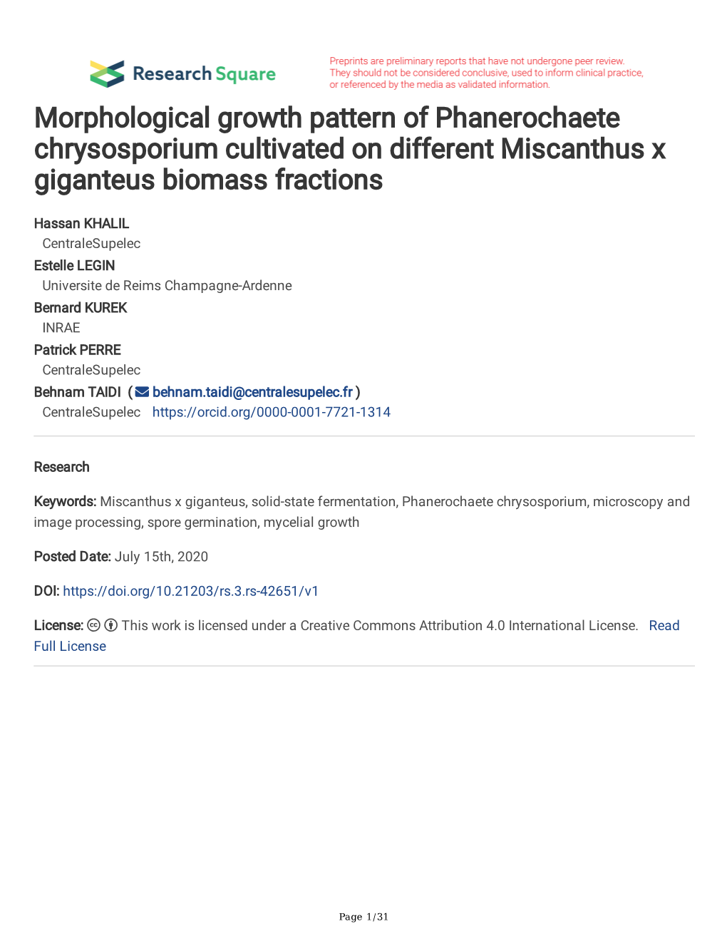 Morphological Growth Pattern of Phanerochaete Chrysosporium Cultivated on Different Miscanthus X Giganteus Biomass Fractions