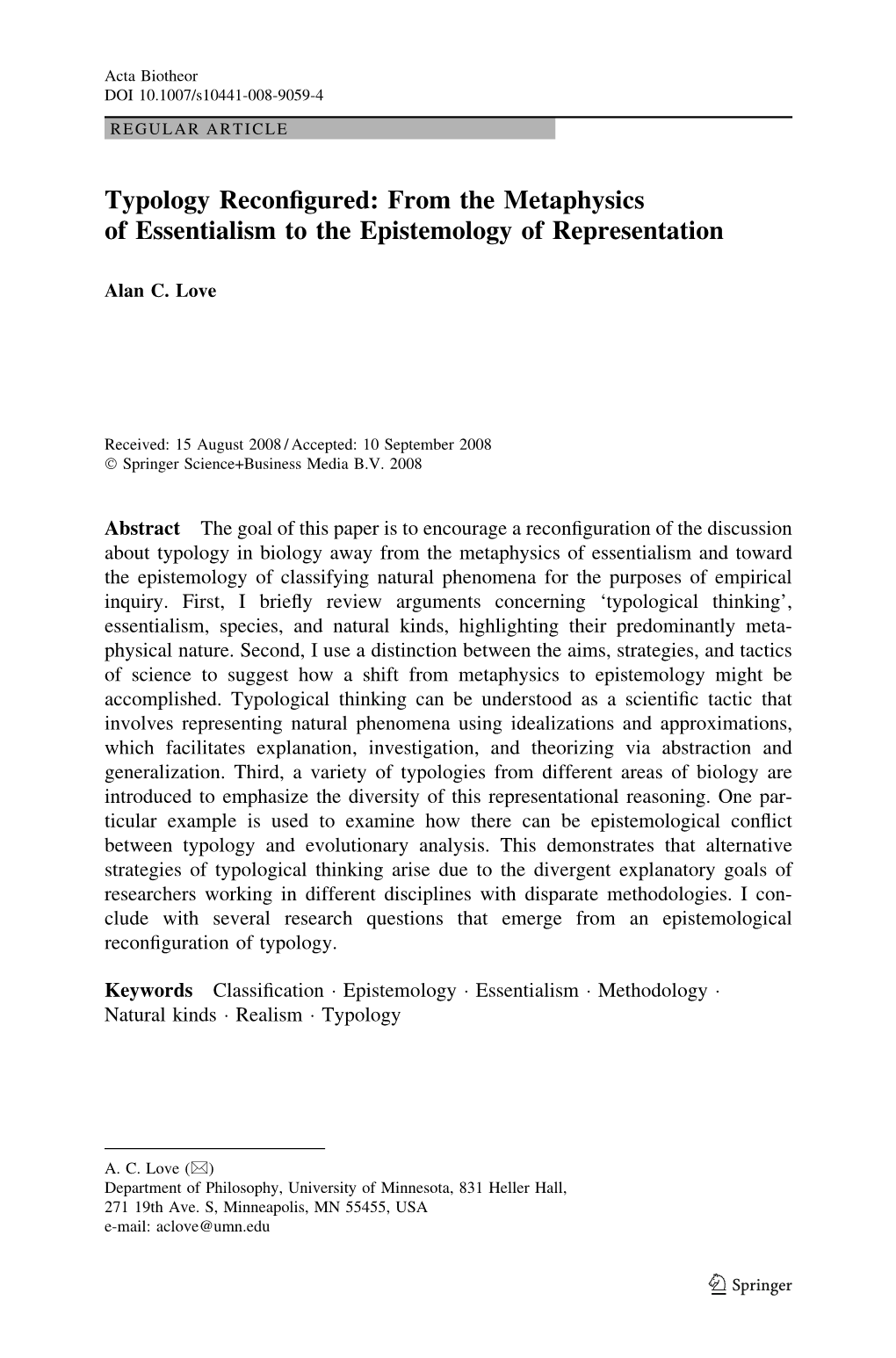 Typology Reconfigured: from the Metaphysics of Essentialism to the Epistemology of Representation