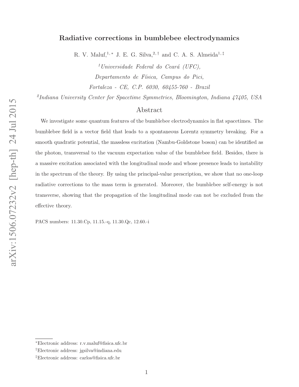 Arxiv:1506.07232V2 [Hep-Th] 24 Jul 2015 ‡ † ∗ Asnmes 13.P 11.Q 13.C 12.60.-I 11.30.Qc, 11.15.-Q, 11.30.Cp, Numbers: PACS Longitudin Theory