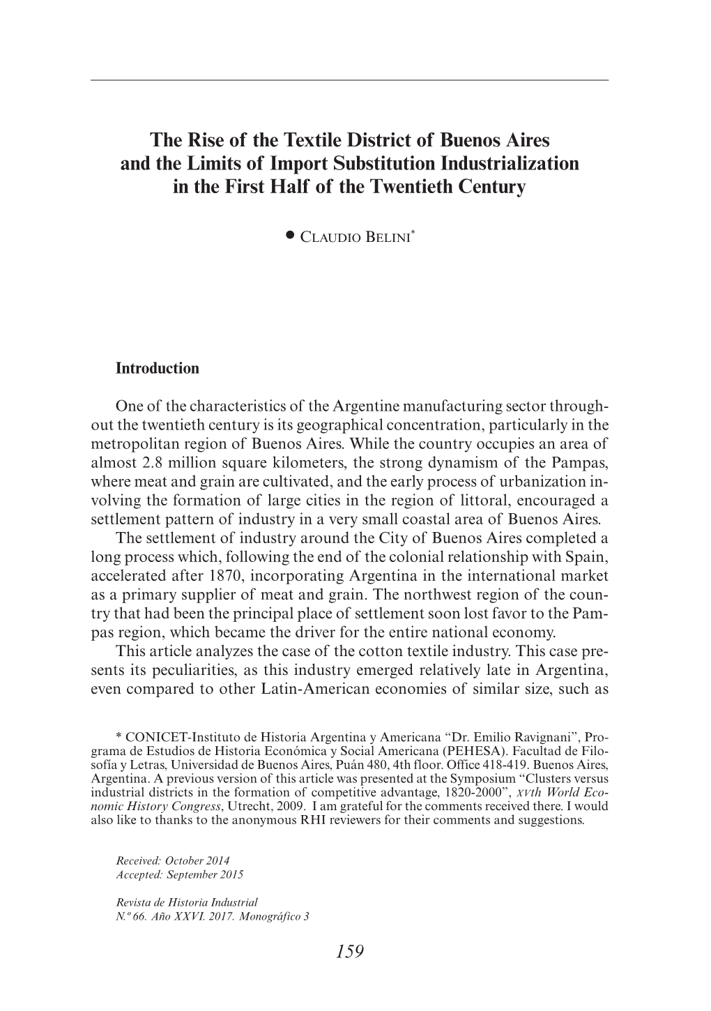 The Rise of the Textile District of Buenos Aires and the Limits of Import Substitution Industrialization in the First Half of the Twentieth Century