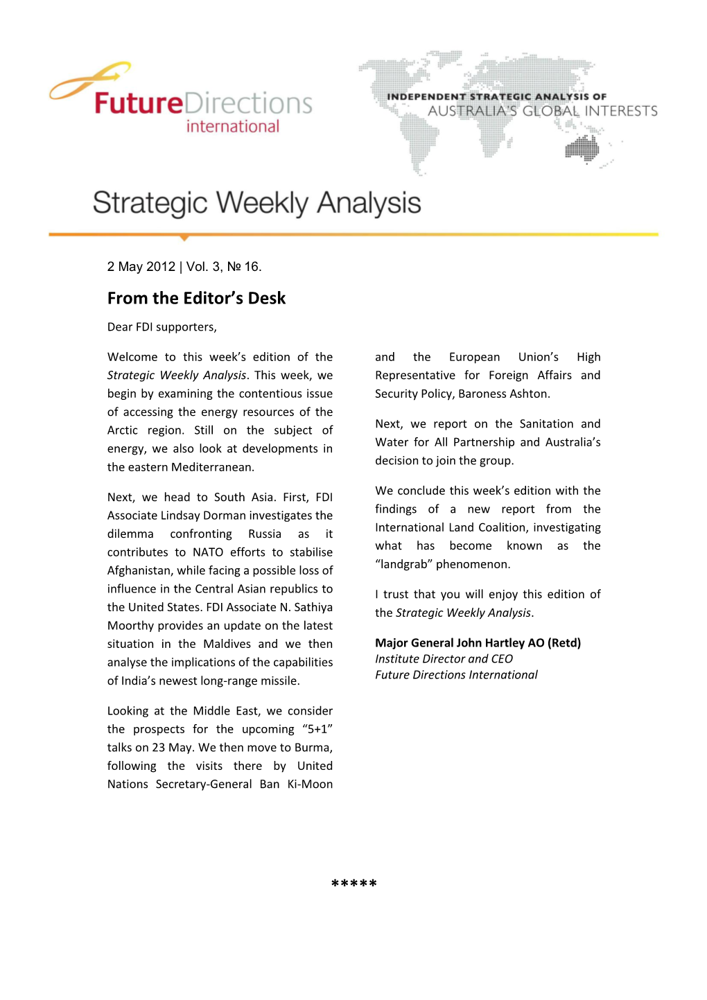 FDI Strategic Weekly Analysis