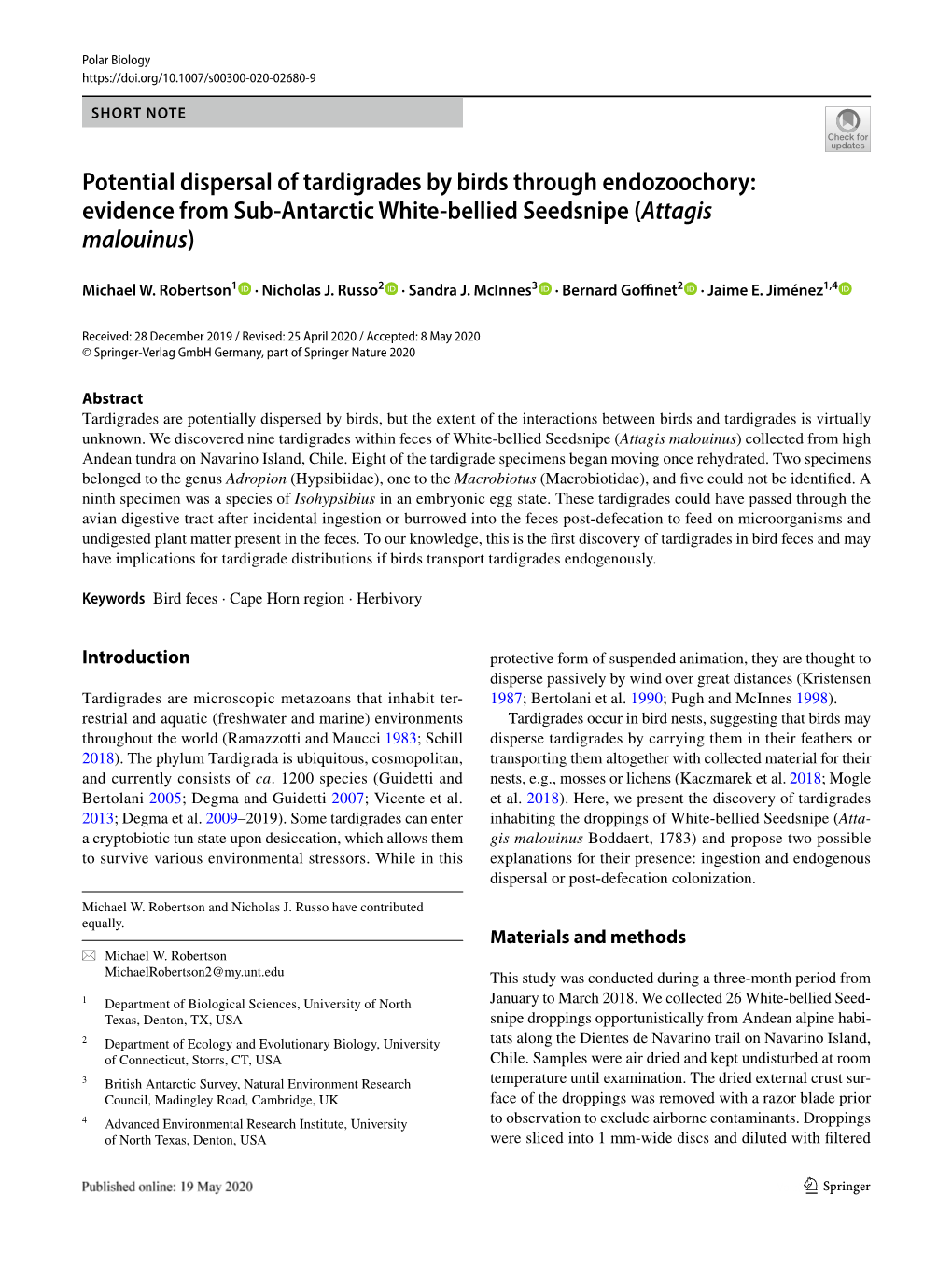 Evidence from Sub-Antarctic White-Bellied Seedsnipe (Attagis M