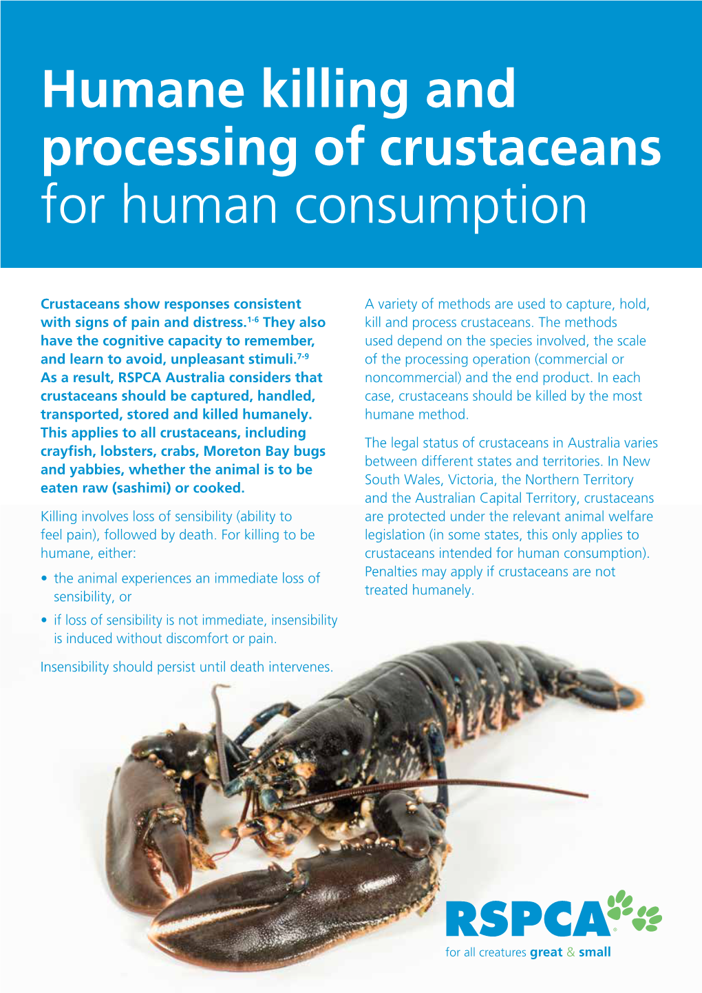 Humane Killing and Processing of Crustaceans for Human Consumption