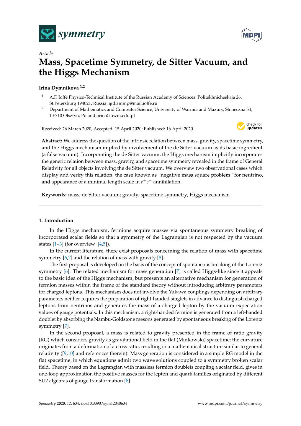 Mass, Spacetime Symmetry, De Sitter Vacuum, and the Higgs Mechanism