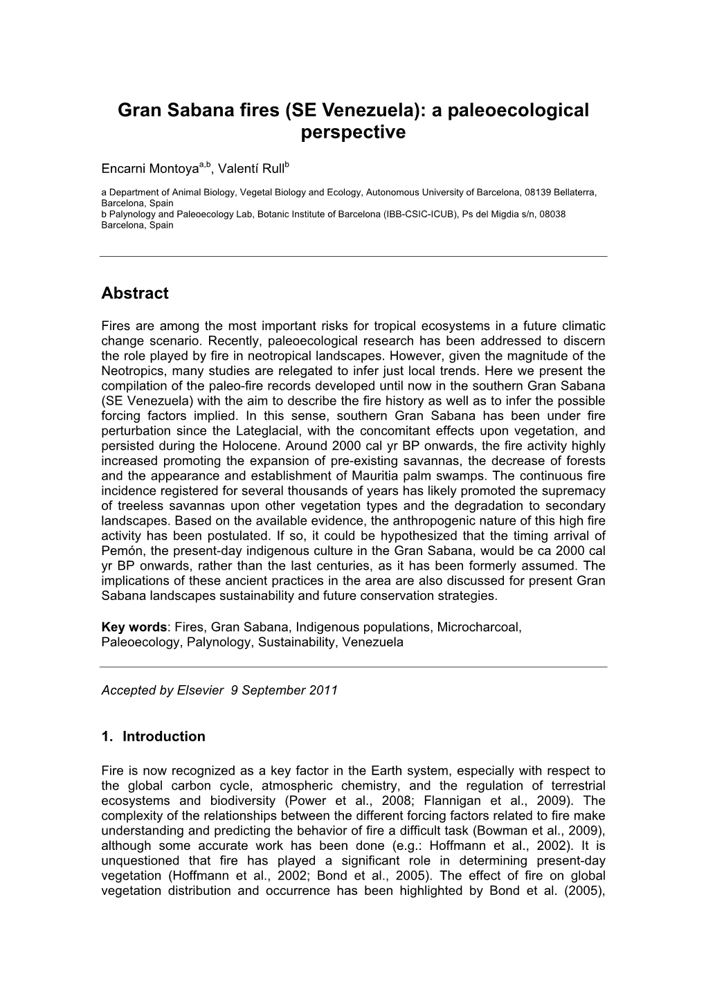 Gran Sabana Fires (SE Venezuela): a Paleoecological Perspective