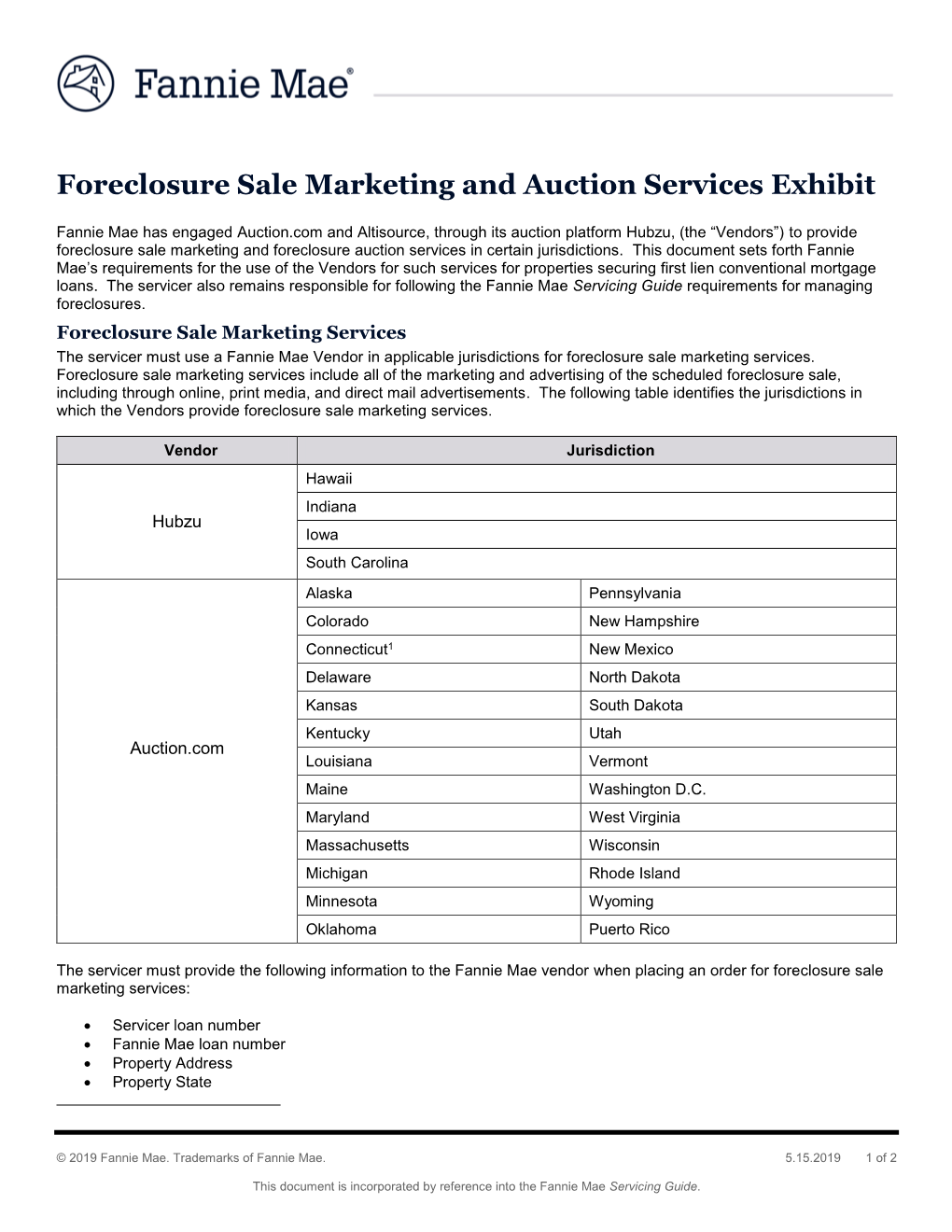 Foreclosure Sale Marketing and Auction Services Exhibit