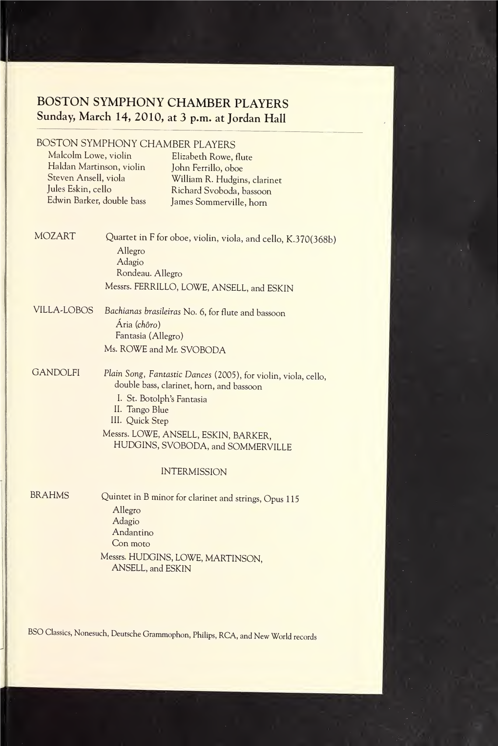 Boston Symphony Orchestra Concert Programs, Season 129, 2009