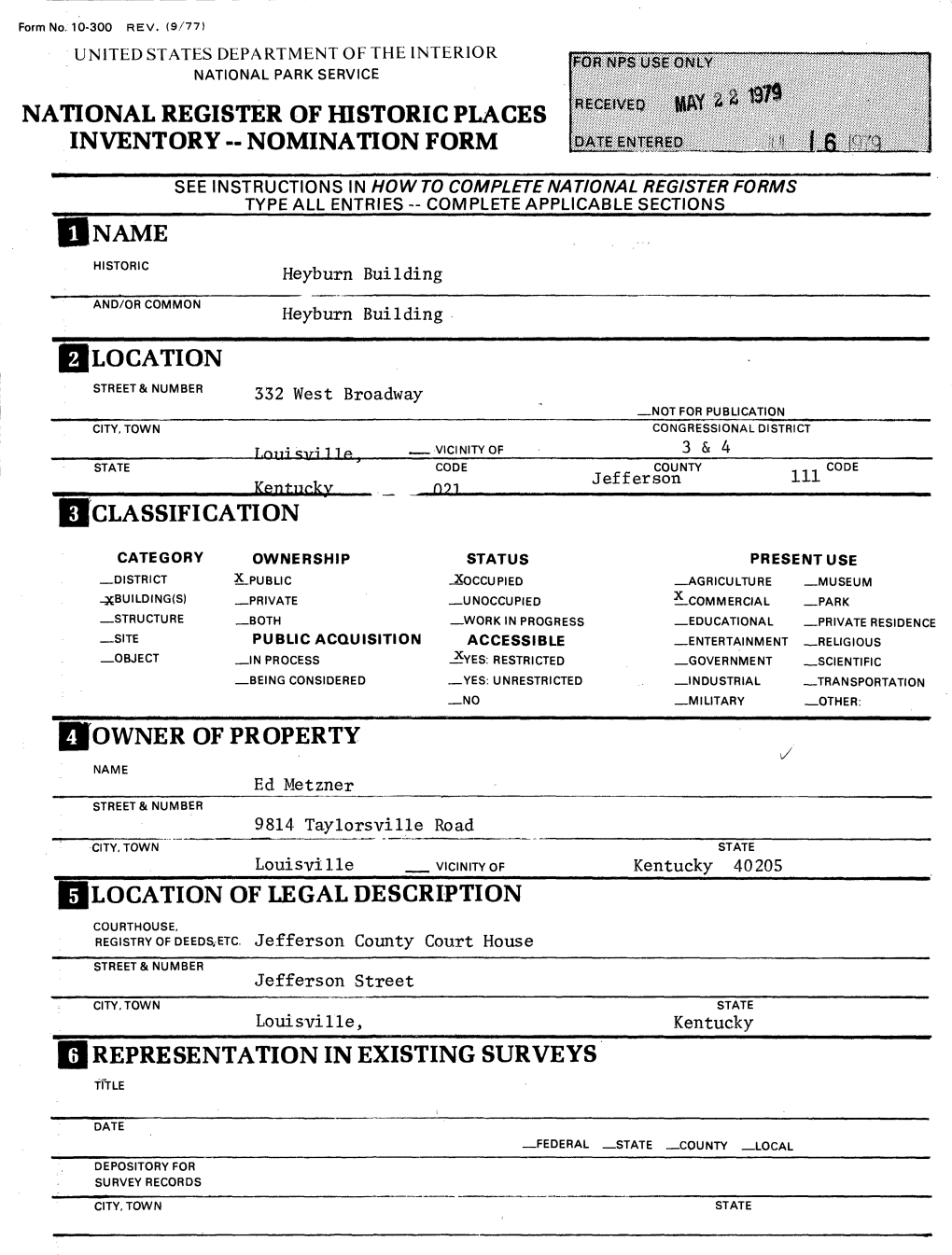 National Register of Historic Places Inventory -- Nomination Form