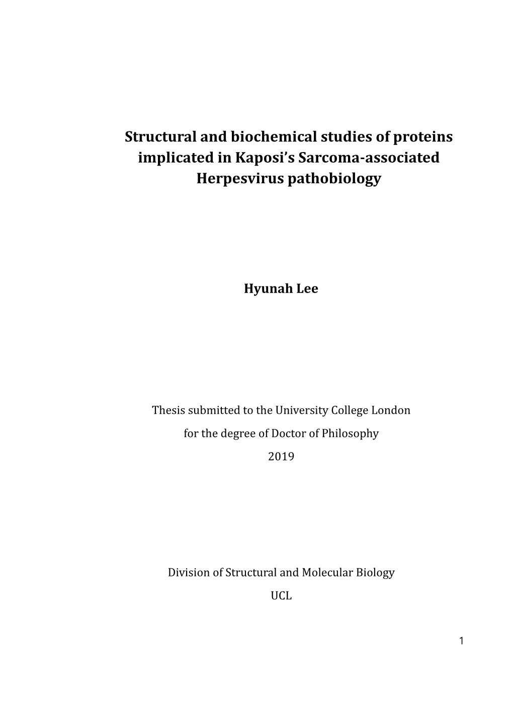 Structural and Biochemical Studies of Proteins Implicated in Kaposi's