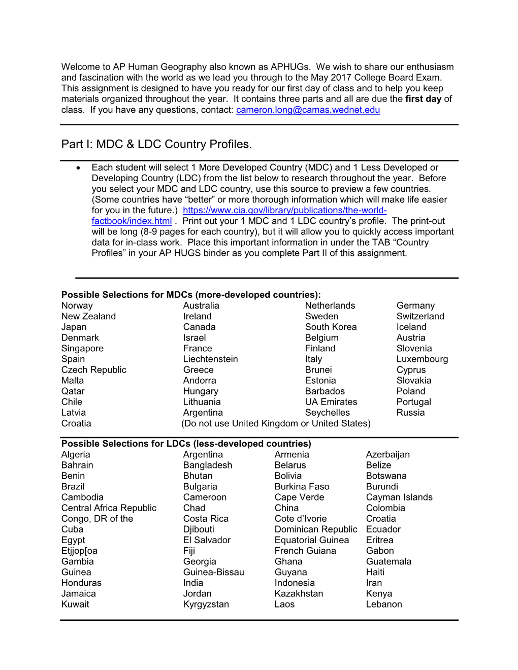 Part I: MDC & LDC Country Profiles