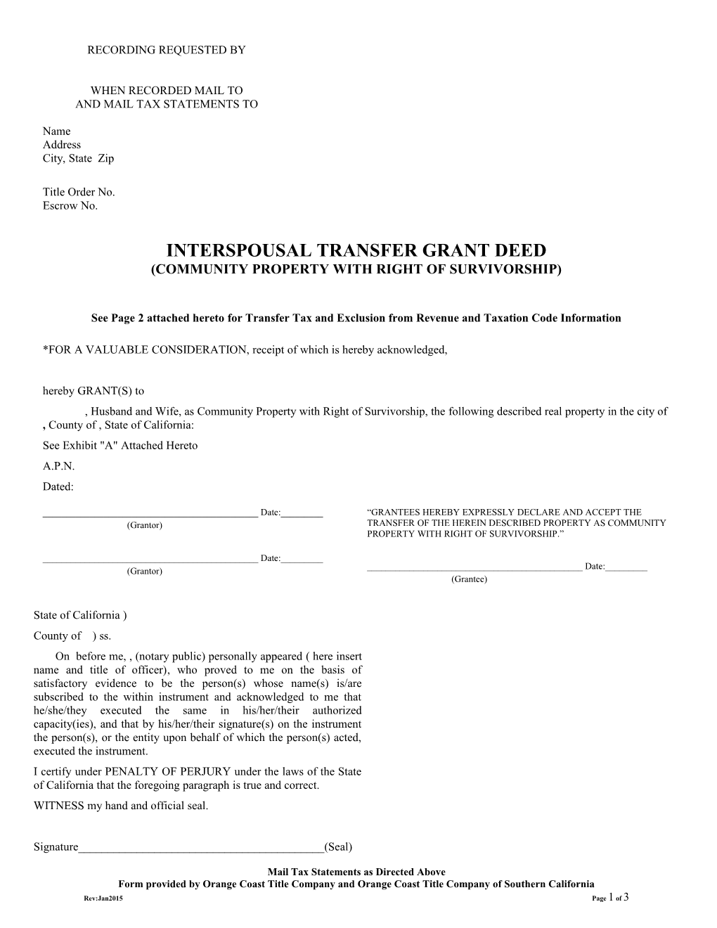 Interspousal Transfer Deed