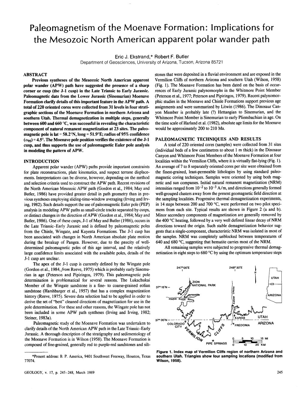 Paleornagnetism of the Moenave Formation: Implications for the Mesozoic North American Apparent Polar Wander Path