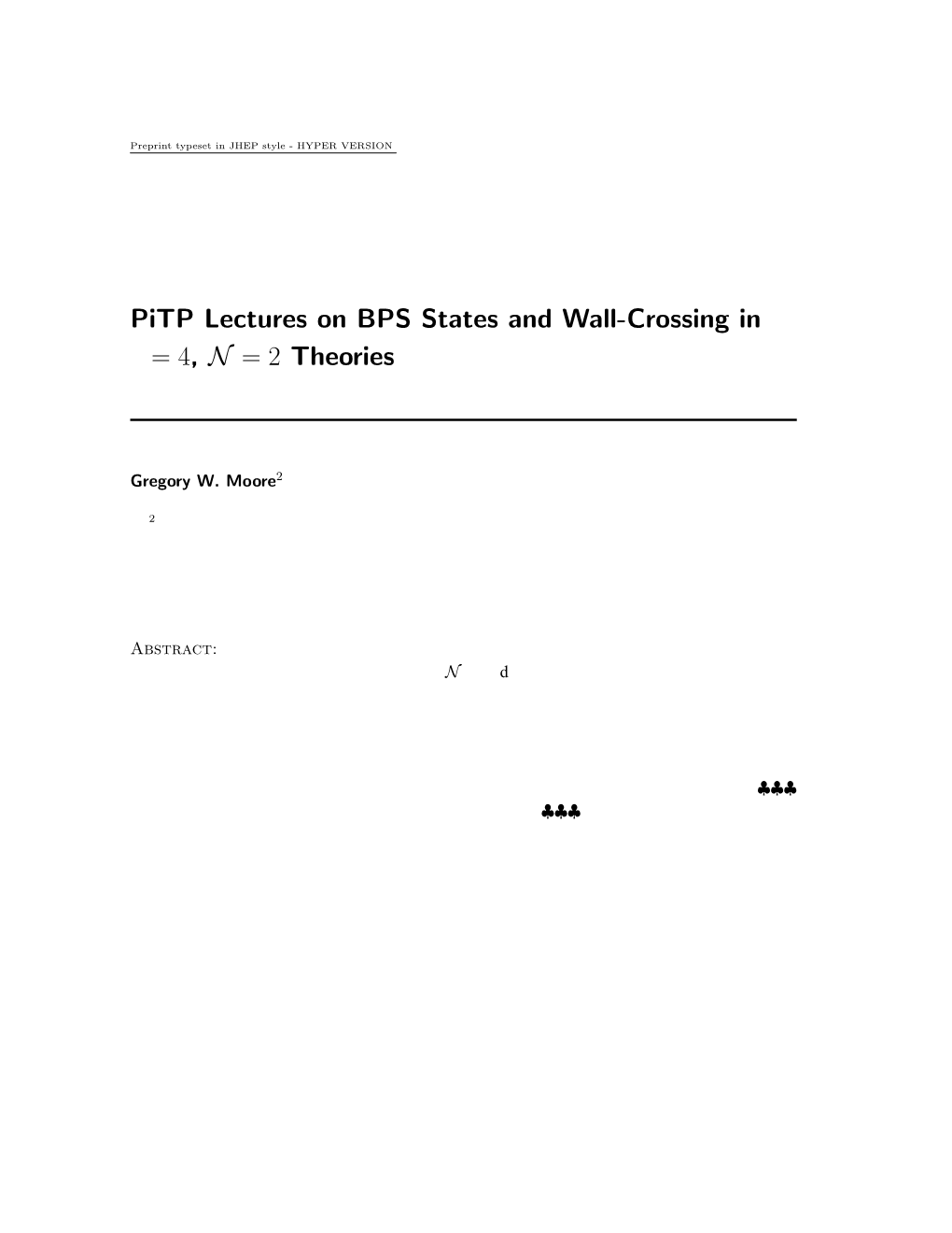 Pitp Lectures on BPS States and Wall-Crossing in D = 4, N = 2 Theories