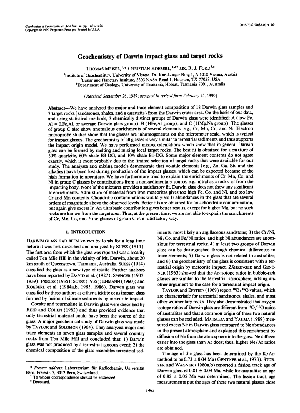 Geochemistry of Darwin Impact Glass and Target Rocks