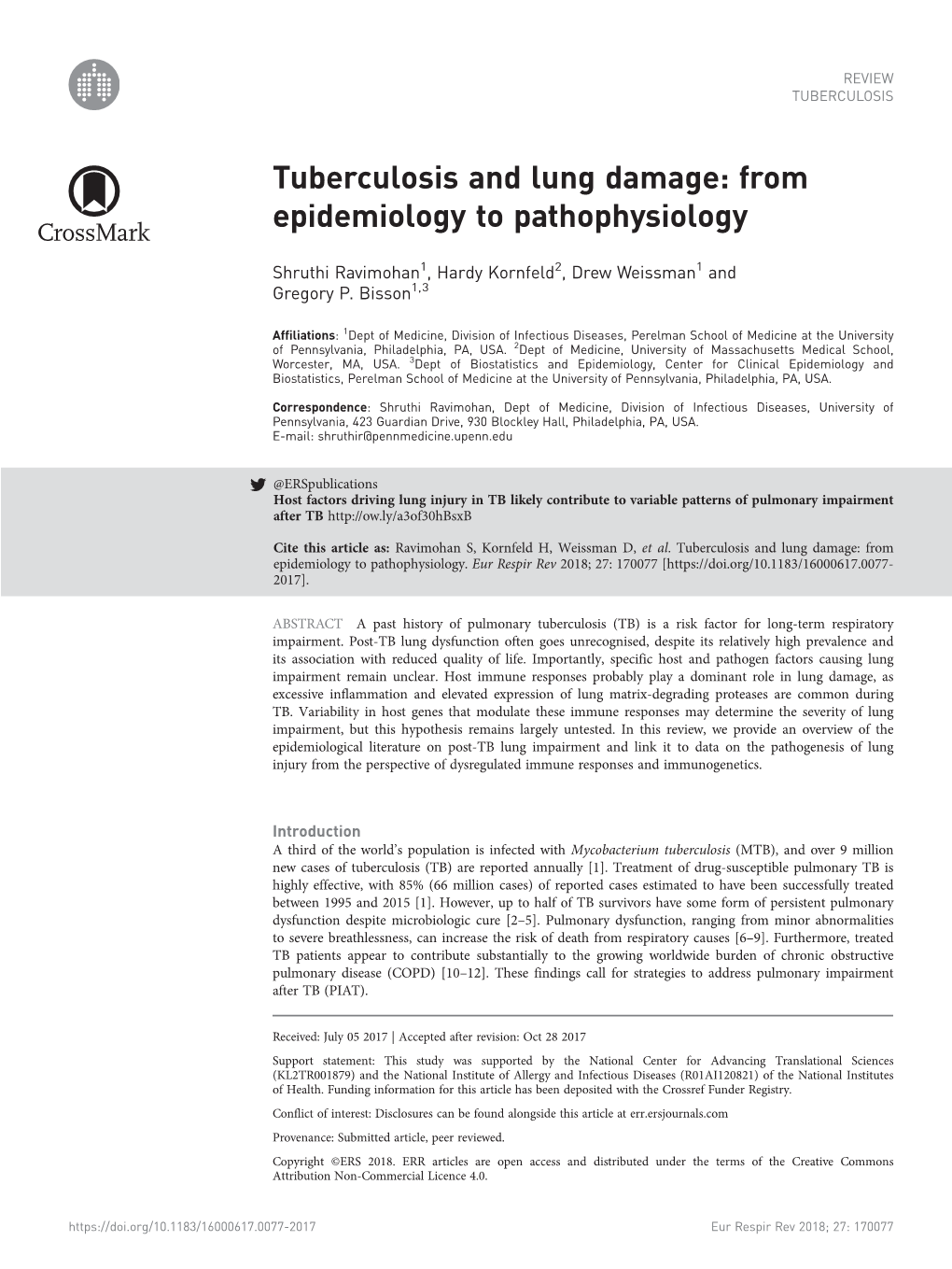 Tuberculosis and Lung Damage: from Epidemiology to Pathophysiology