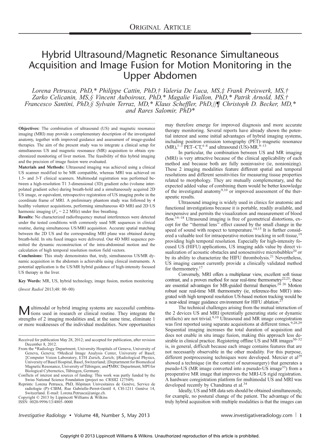 Hybrid Ultrasound/Magnetic Resonance Simultaneous