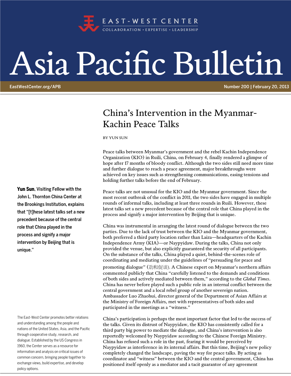 China's Intervention in the Myanmar-Kachin Peace Talks