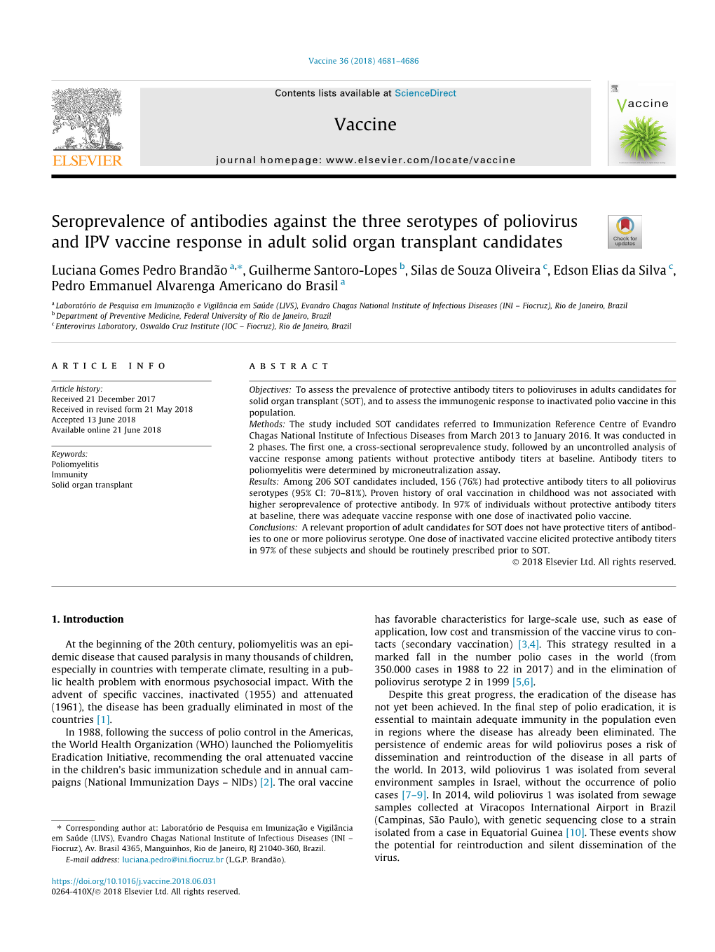 Seroprevalence of Antibodies Against the Three Serotypes of Poliovirus