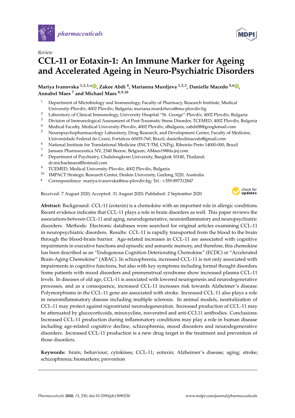 CCL-11 Or Eotaxin-1: an Immune Marker for Ageing and Accelerated Ageing in Neuro-Psychiatric Disorders