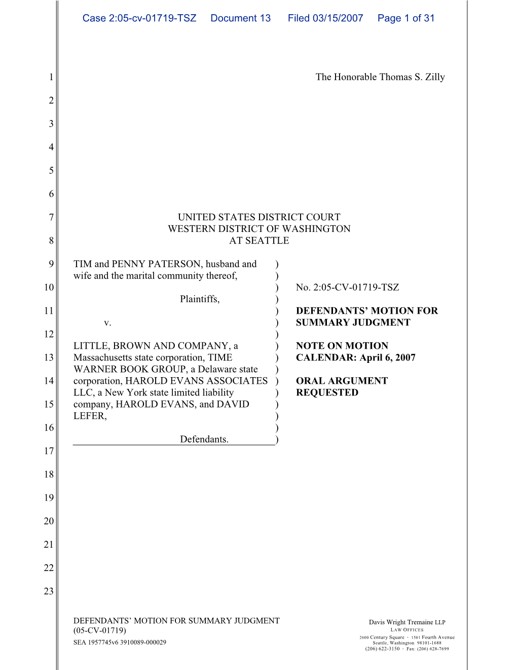 Case 2:05-Cv-01719-TSZ Document 13 Filed 03/15/2007 Page 1 of 31