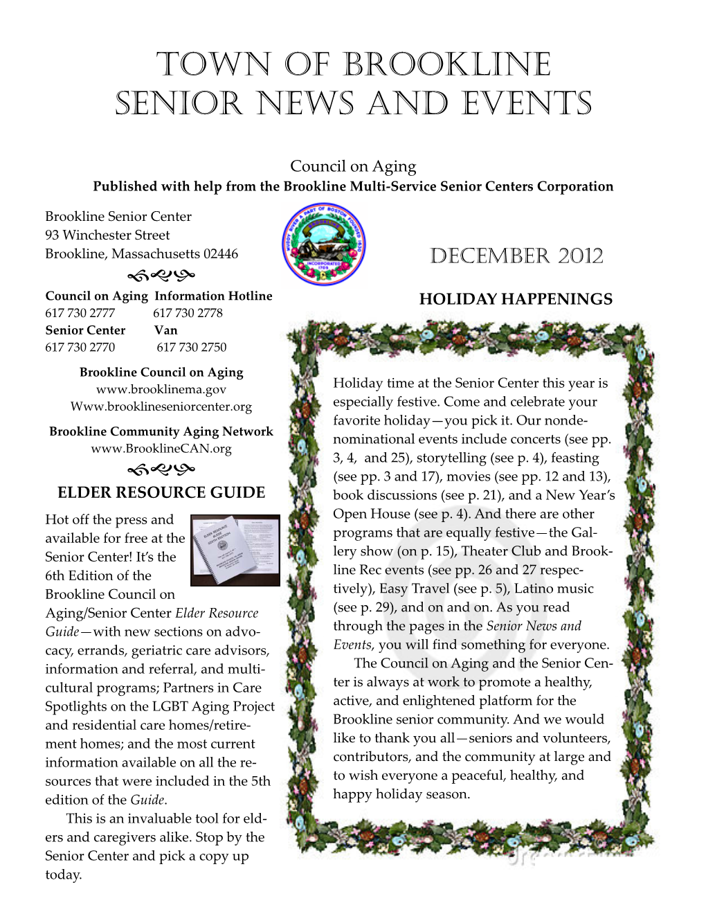 Town of Brookline Senior News and Events