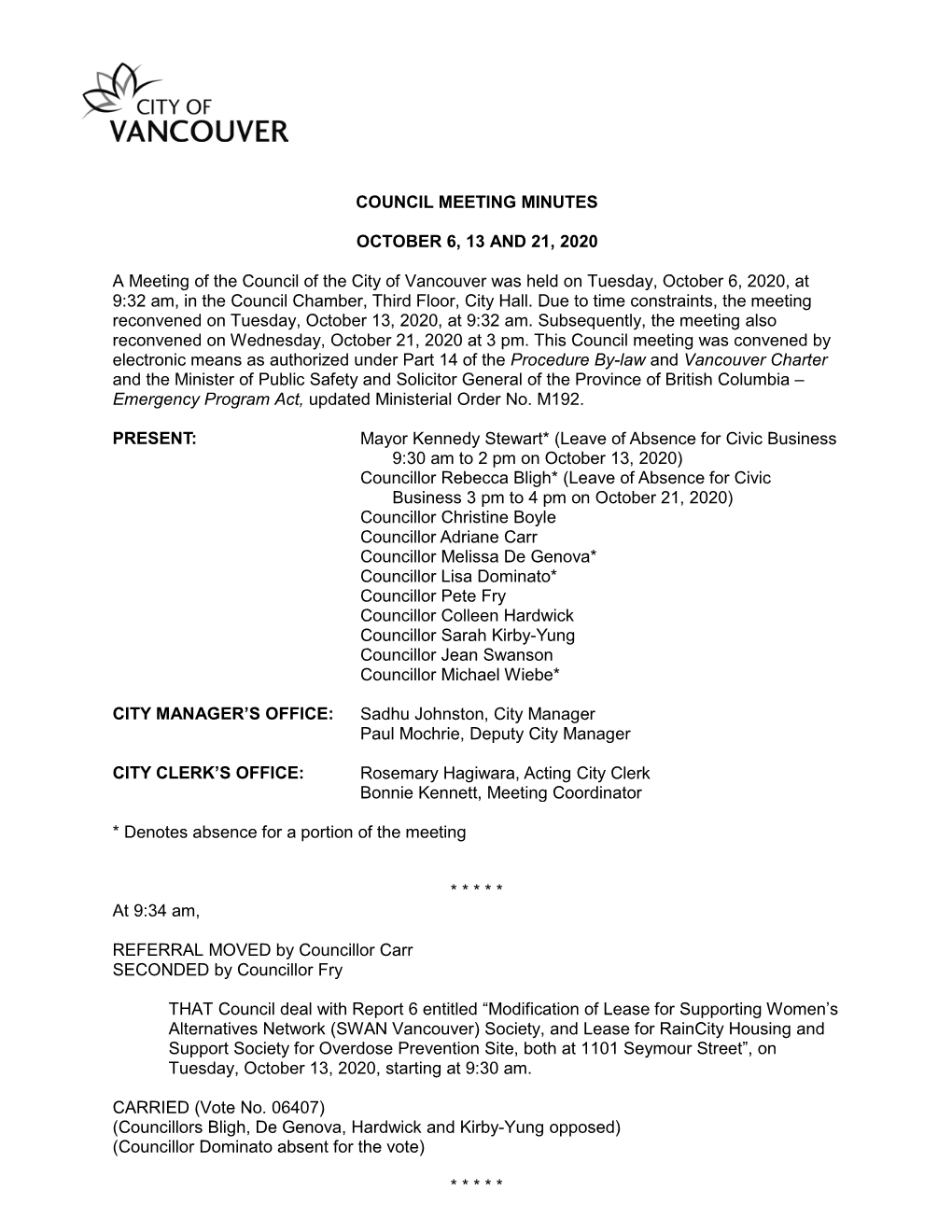 Council Meeting Minutes