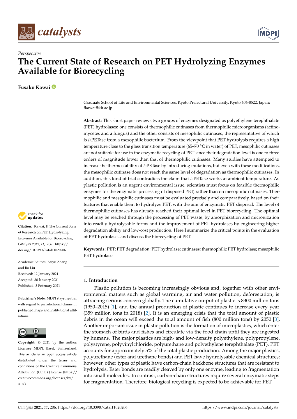 The Current State of Research on PET Hydrolyzing Enzymes Available for Biorecycling
